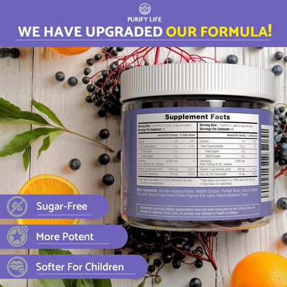 Purify Life Sugar-Free Elderberry Gummies – Vitamin C & Zinc, Vegan, 90 Count