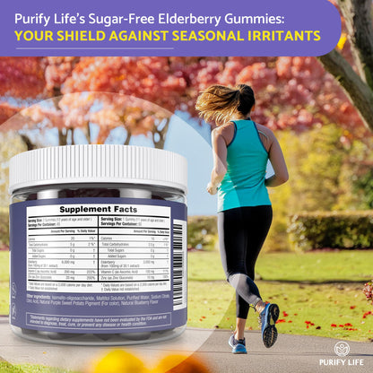 Purify Life Sugar-Free Elderberry Gummies – Vitamin C & Zinc, Vegan, 90 Count