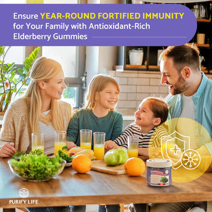 Purify Life Sugar-Free Elderberry Gummies – Vitamin C & Zinc, Vegan, 90 Count