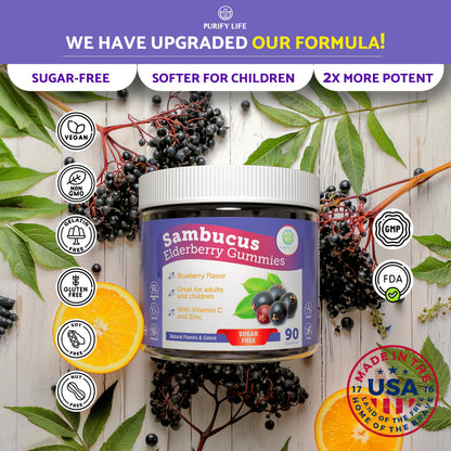 Purify Life Sugar-Free Elderberry Gummies – Vitamin C & Zinc, Vegan, 90 Count