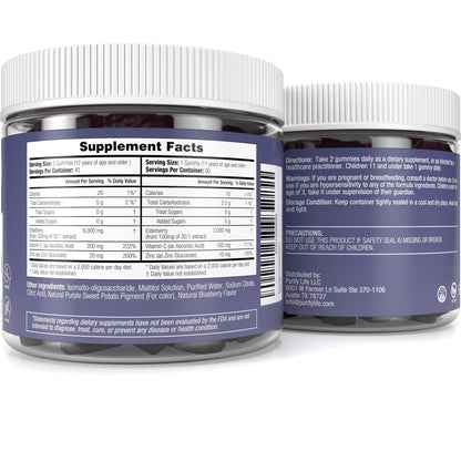 Purify Life Sugar-Free Elderberry Gummies – Vitamin C & Zinc, Vegan, 90 Count
