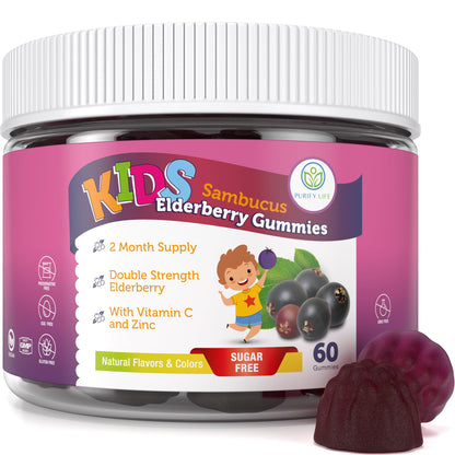 Purify Life Sugar-Free Kids Elderberry Gummies – Immune Support (60 ct) – Vegan