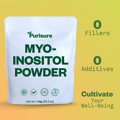 Purisure Myo-Inositol Powder 1kg – Fertility, Hormonal Balance, Ovarian Support | Vegan, Non-GMO | 2000 Servings