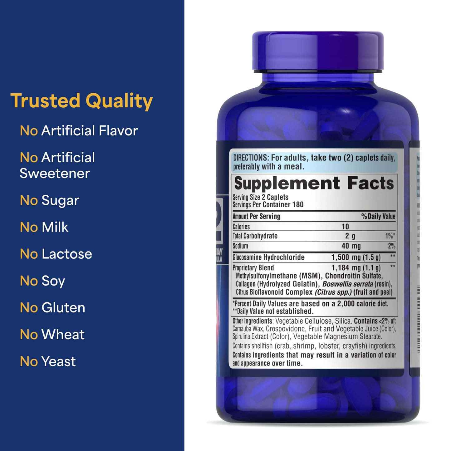 Puritan's Pride Glucosamine Chondroitin MSM Dietary Supplement for Joint Health - 360 Coated Caplets