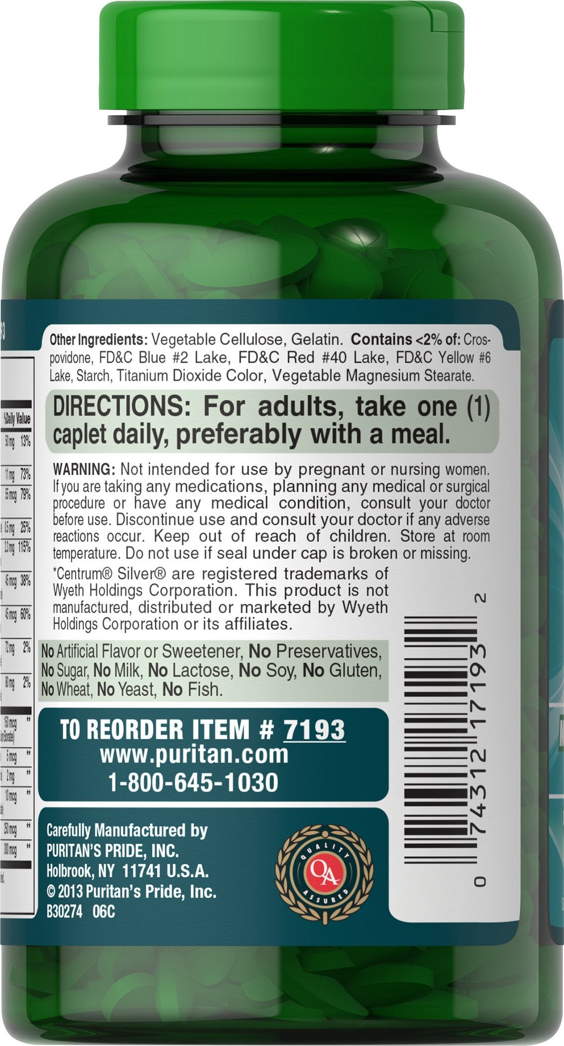Puritan's Pride ABC Plus Senior Multivitamin Caplets 240 Count – Discontinued