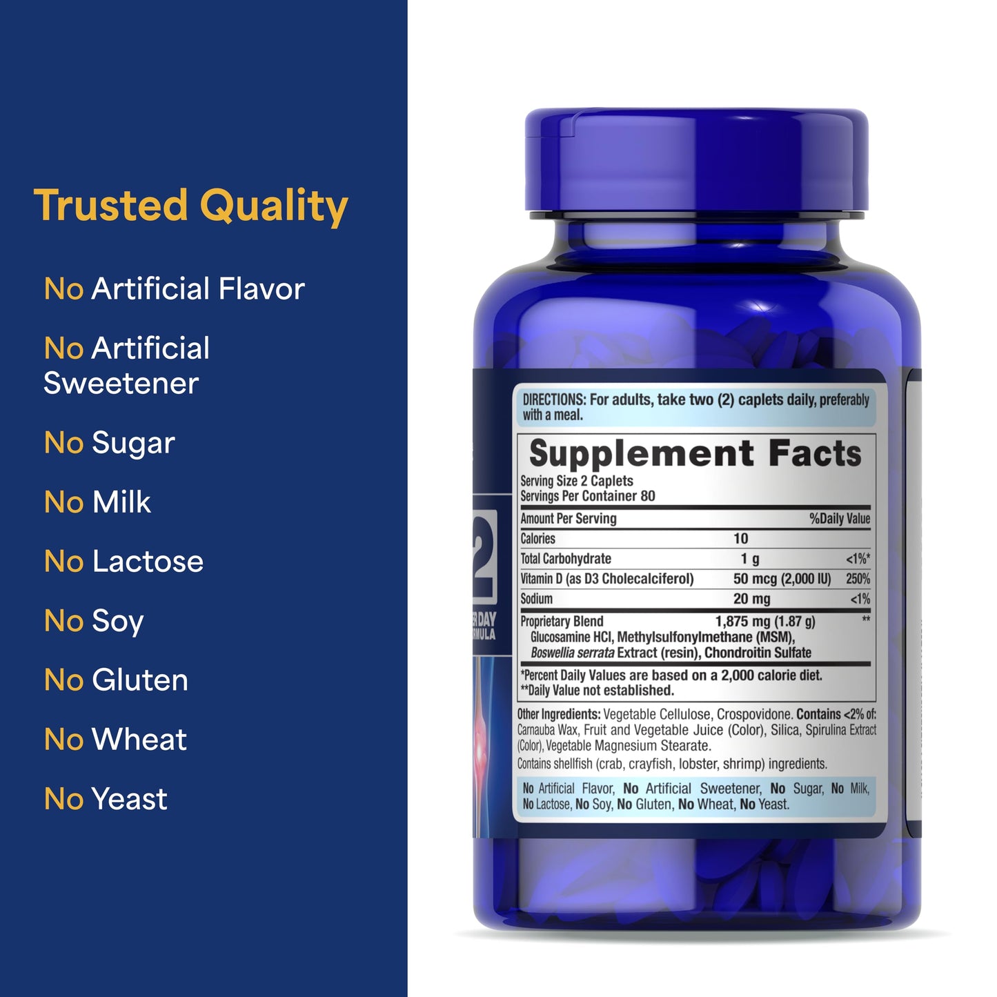 Puritan's Pride Glucosamine Chondroitin MSM with Vitamin D3 – 160 Tablets