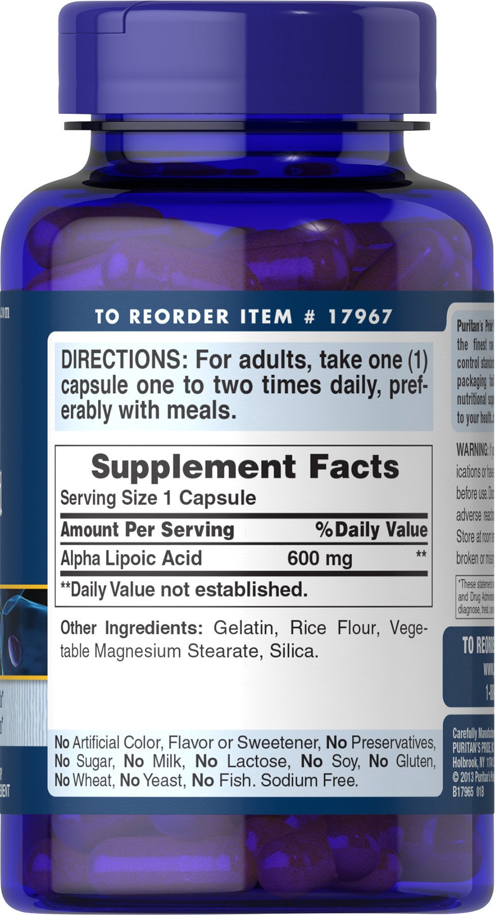 Puritan's Pride Alpha Lipoic Acid 600 Mg, 120 Count - Antioxidant Support