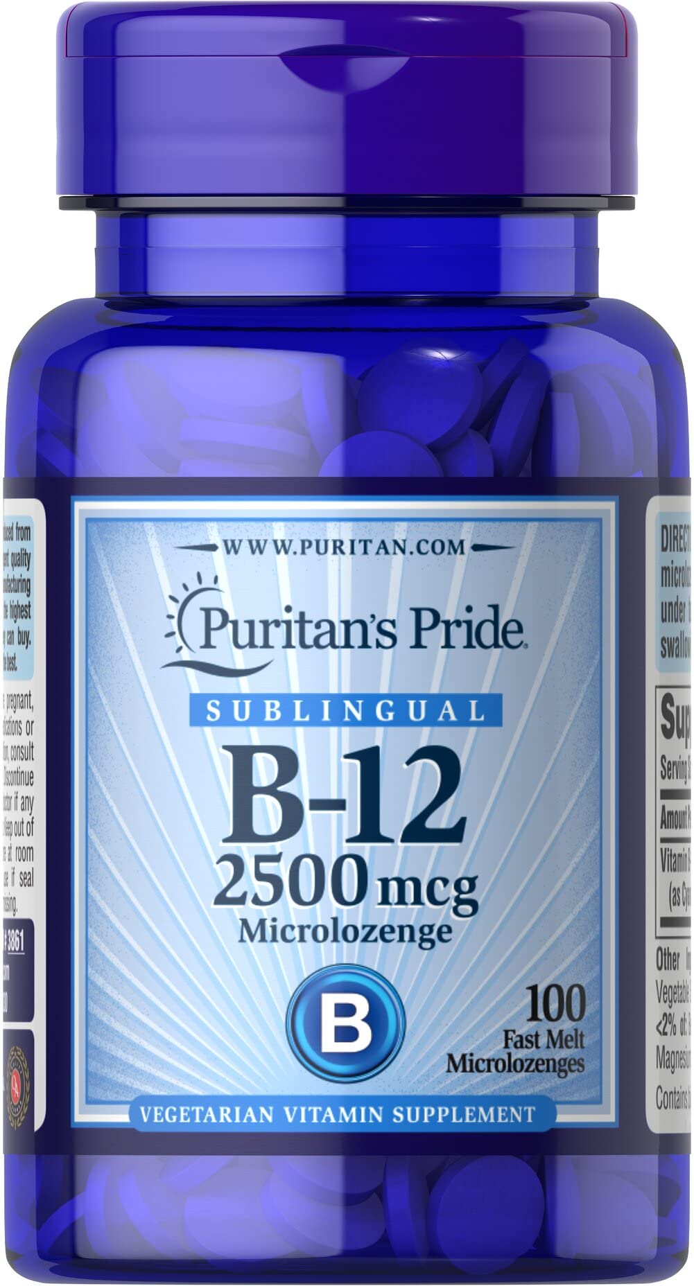 Puritan's Pride Vitamin B-12 2500 mcg Microlozenges – 100 Count (Discontinued)