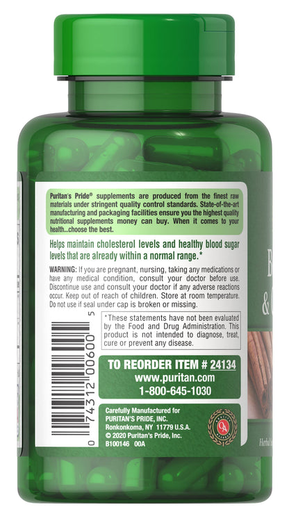 Puritan's Pride Berberine & Cinnamon – 60 Day Capsule Formula