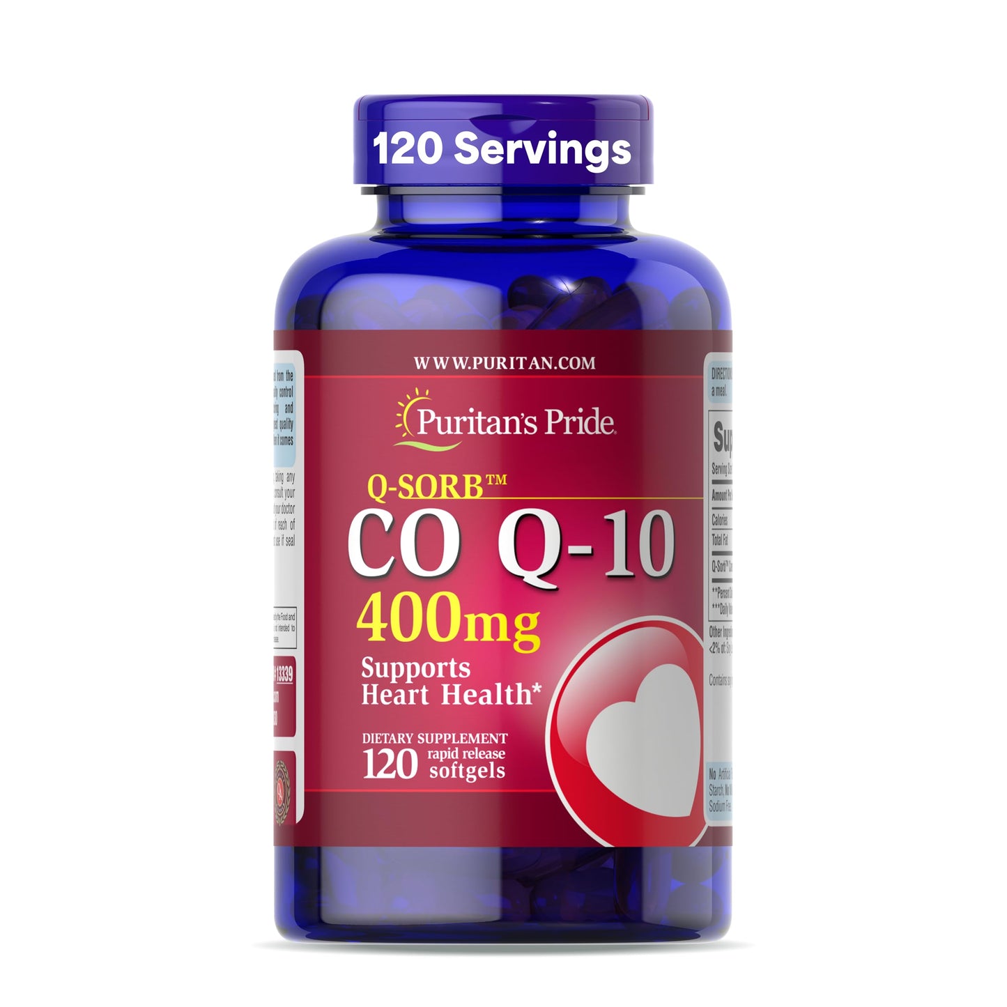 Puritan's Pride CoQ10 400mg Softgels – Heart Health, Cellular Energy & Aging Support | 120 Softgels