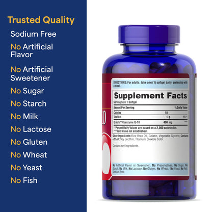 Puritan's Pride CoQ10 400mg Softgels – Heart Health, Cellular Energy & Aging Support | 120 Softgels