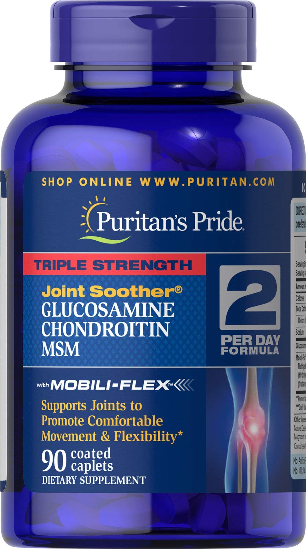 Puritan's Pride Triple Strength Glucosamine, Chondroitin & MSM Joint Soother – 90 Coated Caplets
