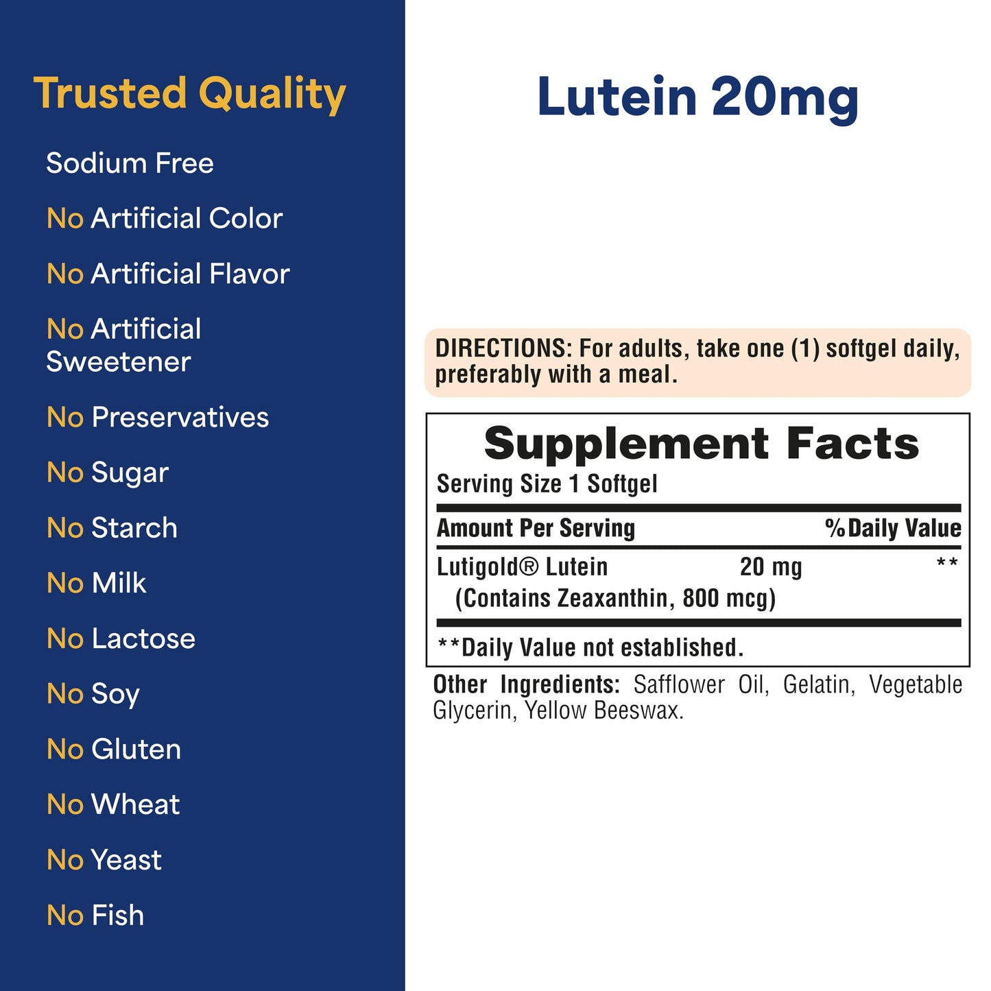 Puritan's Pride Lutigold Lutein 20mg with Zeaxanthin – Eye Health Support, 8-Month 2-Pack (240 Softgels)