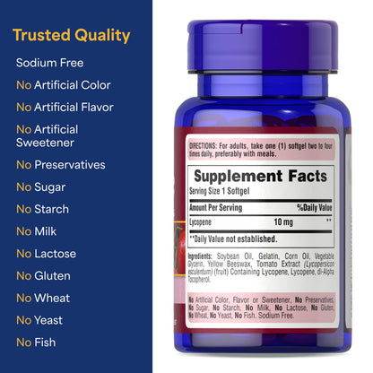 Puritan's Pride Lycopene 10 mg – Prostate & Heart Health, 100 Softgels