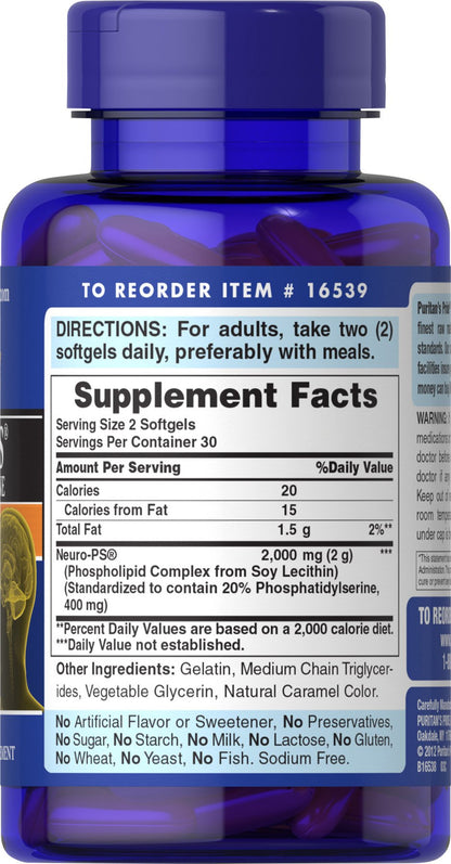 Puritans Pride Neuro-PS Phosphatidylserine - 60ct - White