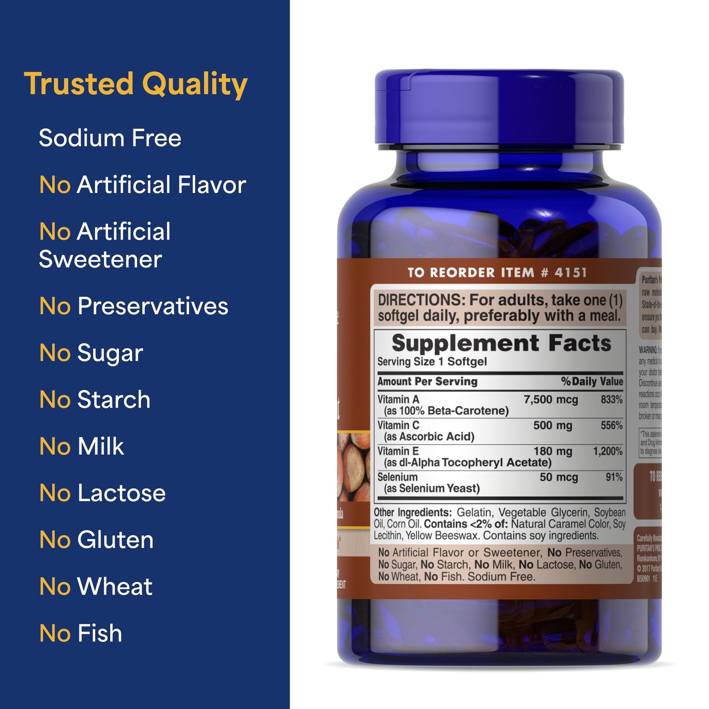 Puritan's Pride Premium Super Synergistic Antioxidant Formula – 100 Rapid Release Softgels, 3 Month Supply