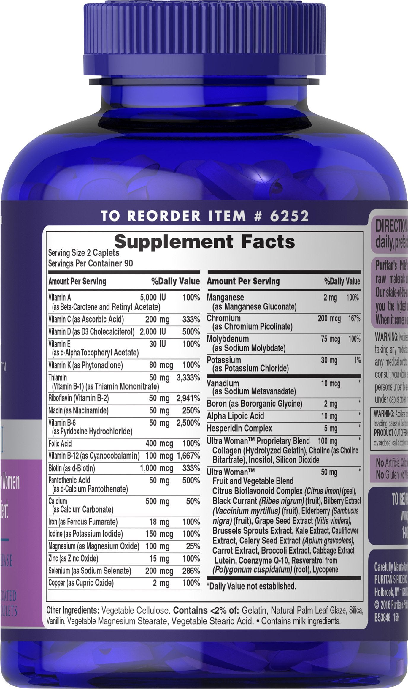 Puritan's Pride Ultra Women Multivitamin Timed Release Caplets 180 Count (Discontinued)