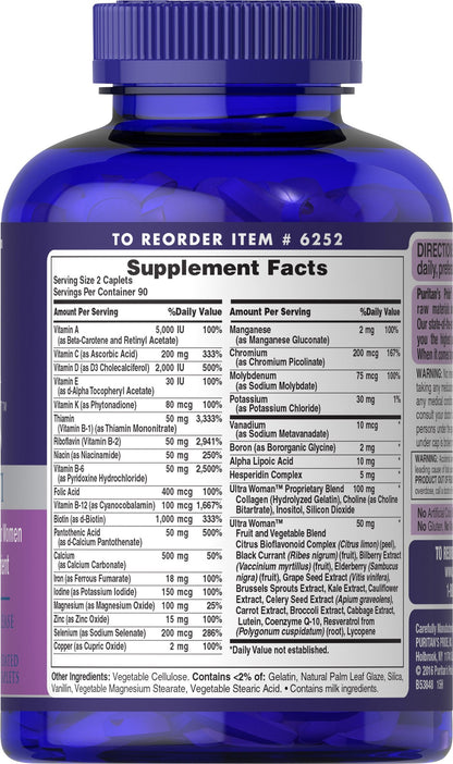 Puritan's Pride Ultra Women Multivitamin Timed Release Caplets 180 Count (Discontinued)