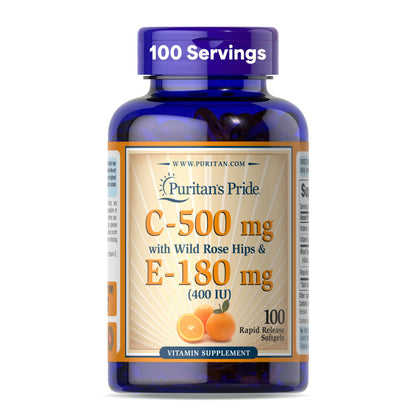 Puritan's Pride Vitamin C-500mg with Rose HIPS & Vitamin E-400 | 100 Softgels