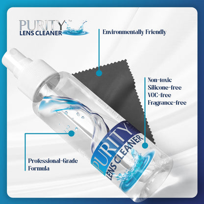 Purity Eyeglass Cleaner Mega Pack - Multi-Size Kit (2x2oz + 3x8oz) + 5 Cloths