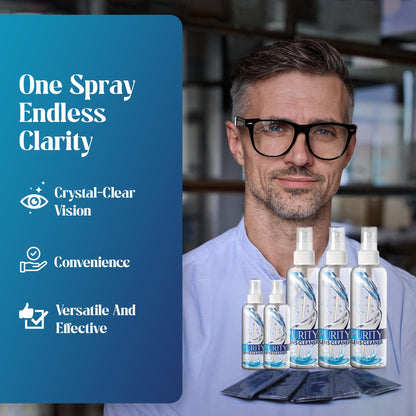 Purity Eyeglass Cleaner Mega Pack - Multi-Size Kit (2x2oz + 3x8oz) + 5 Cloths