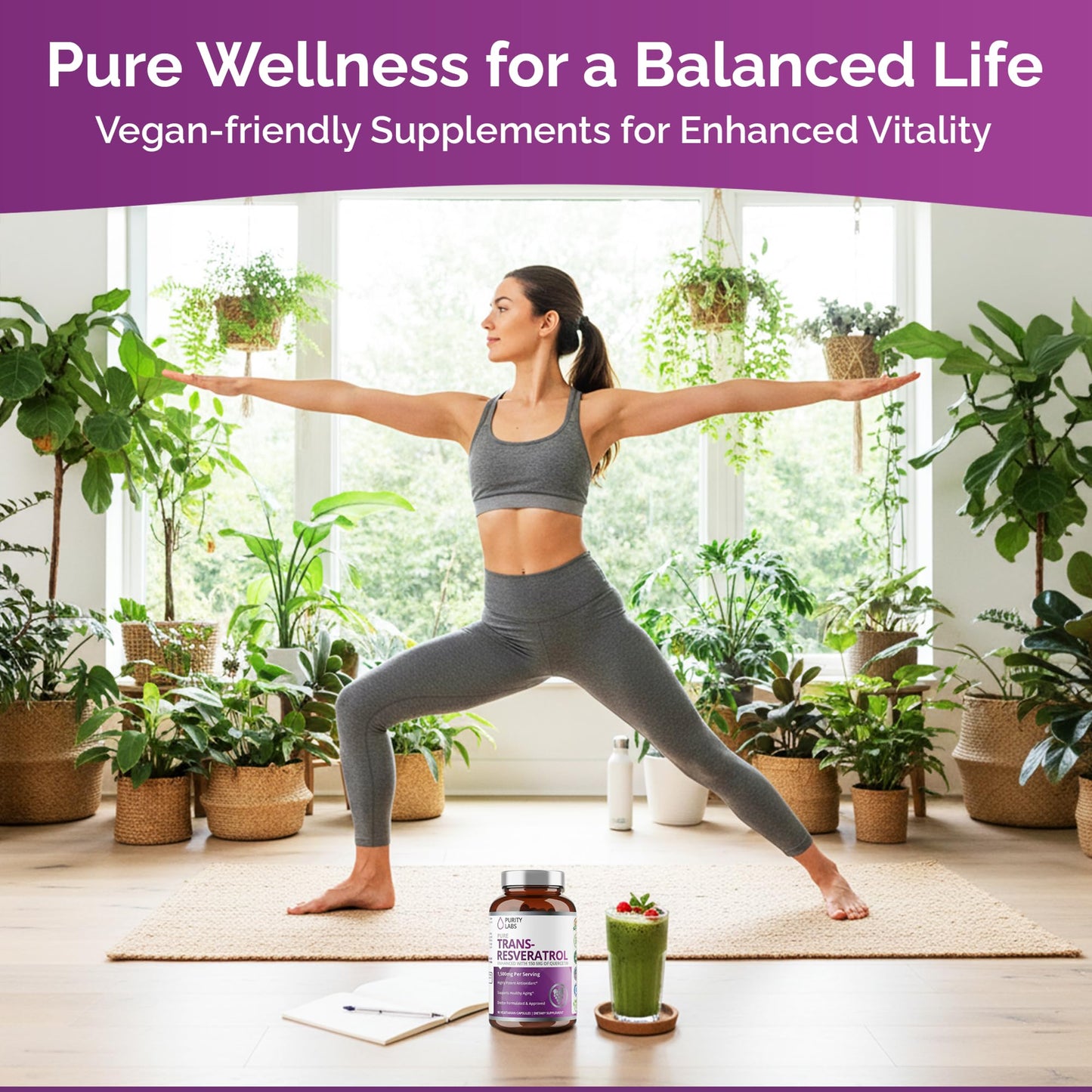 Purity Labs Trans-Resveratrol with Quercetin – Pure Organic Vegan Antioxidant (90 Caps)