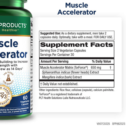Purity Products Muscle Accelerator 650 mg – Patented & Clinically Tested Ayurvedic Blend for Strength, Endurance + Muscle Growth | 60 Veg Caps (3)