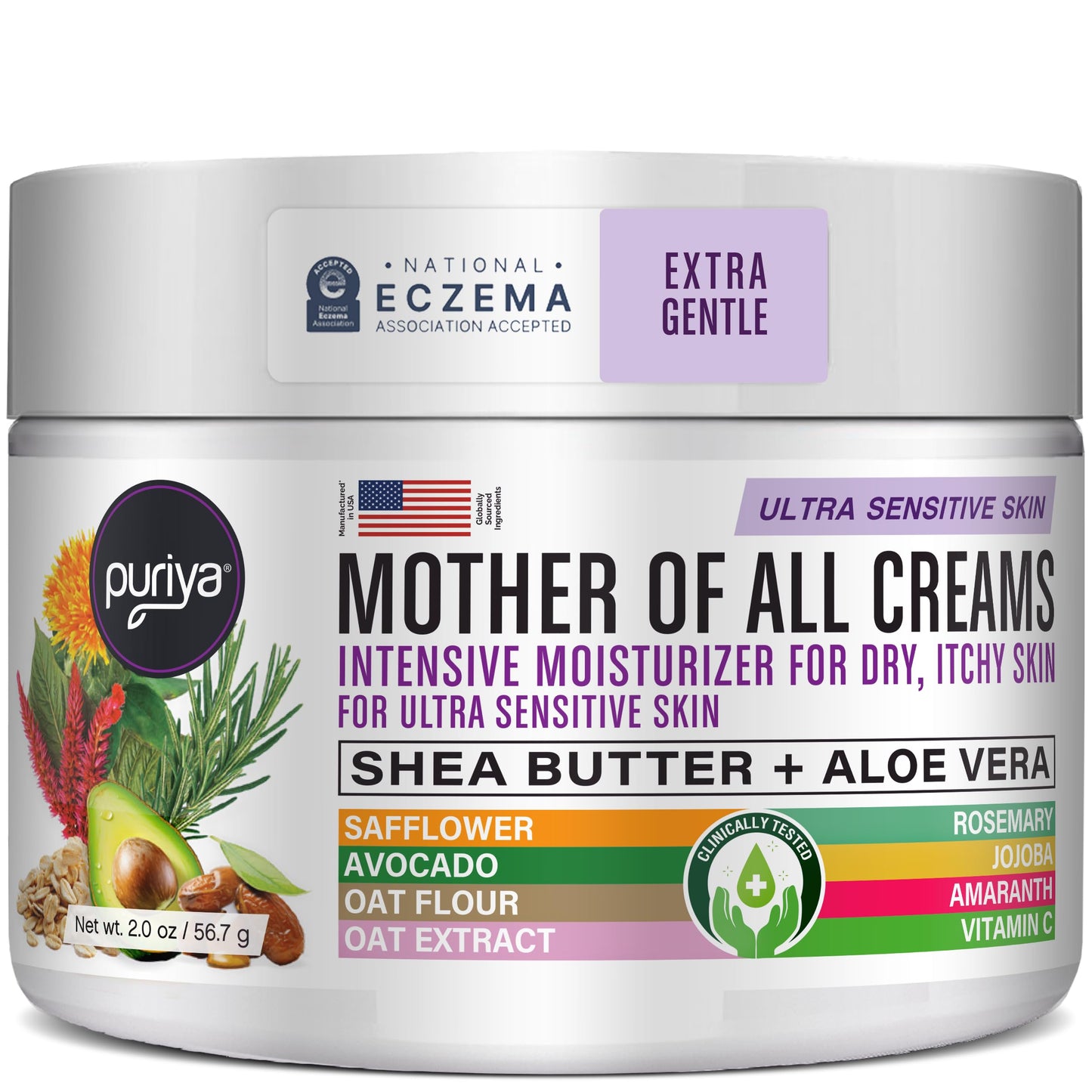 Puriya National Eczema Association Accepted Cream — 2 oz, Fragrance-Free, Plant-Based Hydration