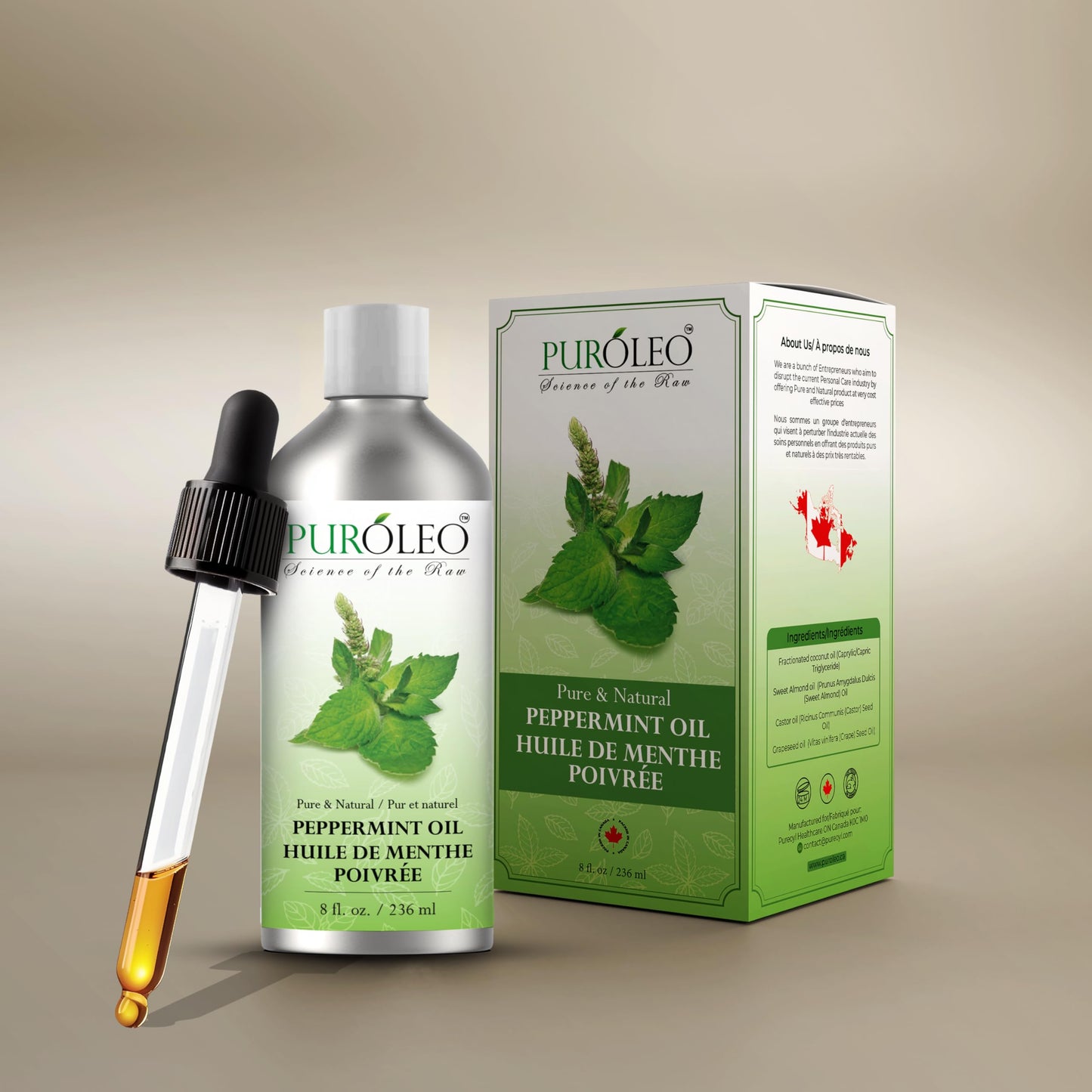 PURÓLEO Peppermint Essential Oil – Pure & Undiluted, 8 oz (Canada Pack)