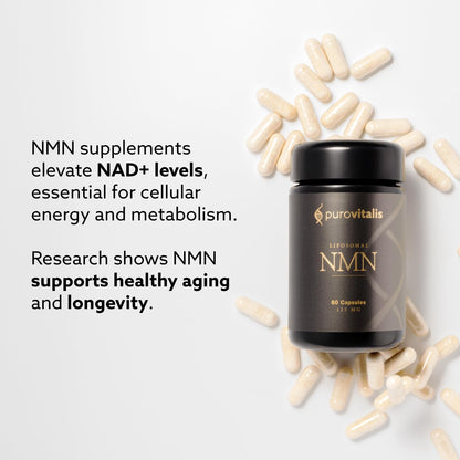 PUROVITALIS Liposomal NMN 250mg – Longevir NMN Supplement for NAD+ Boost, Cellular Health & Healthy Aging | 60 Vegan Capsules