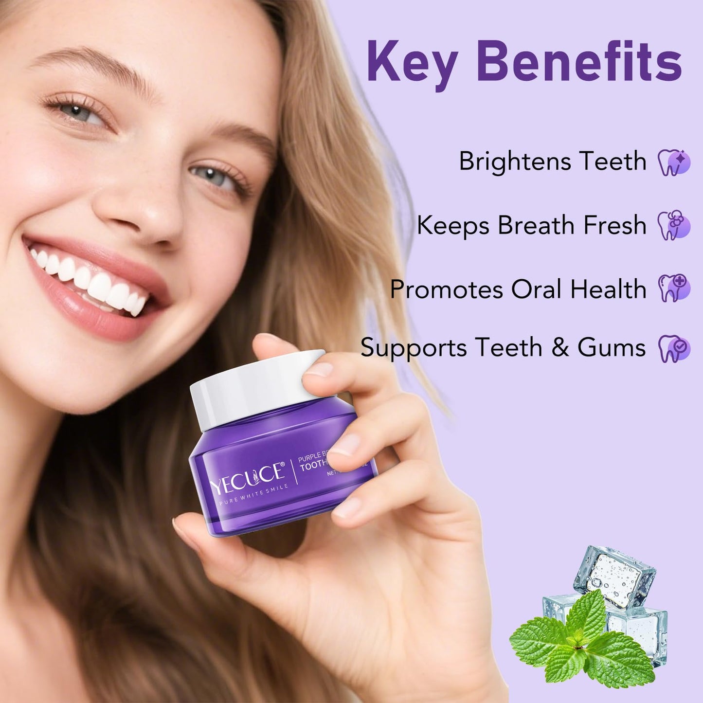 Purple Brightening Powder Toothpaste – Whitening, No Sensitivity, Enamel Safe