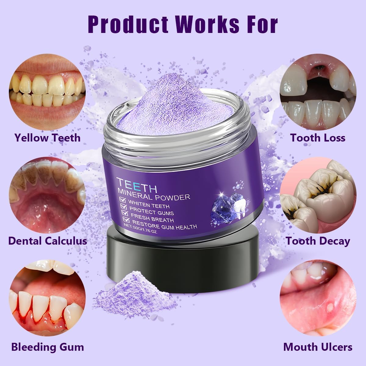 2PCS Purple Teeth Restoration Mineral Powder – Strengthen Teeth & Gums for Daily Use