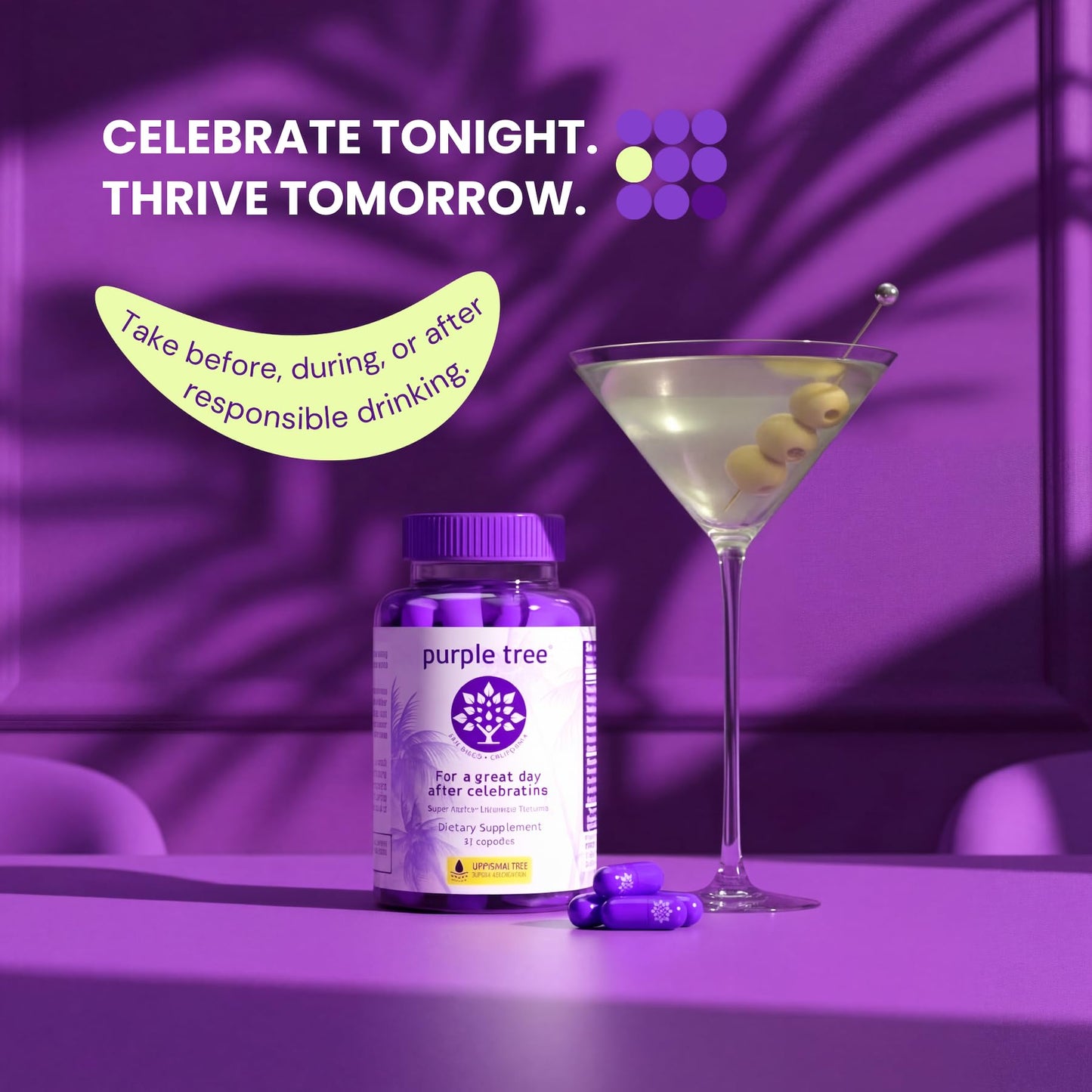 Purple Tree Post-Celebration Wellness Supplement | Liposomal DHM & Glutathione | 90 Pills