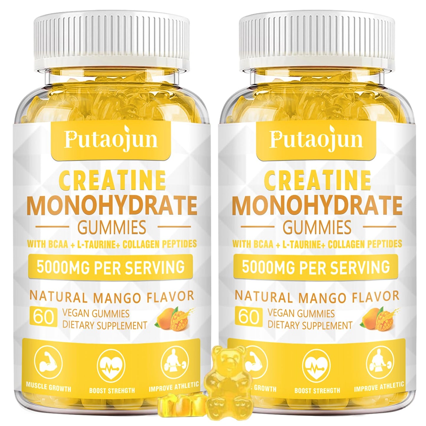 Putaojun Creatine Monohydrate with D3 & B12 - Sugar-Free Collagen & Creatine Gummies 120 Count
