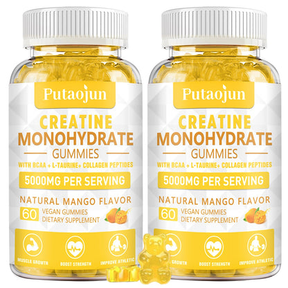 Putaojun Creatine Monohydrate with D3 & B12 - Sugar-Free Collagen & Creatine Gummies 120 Count