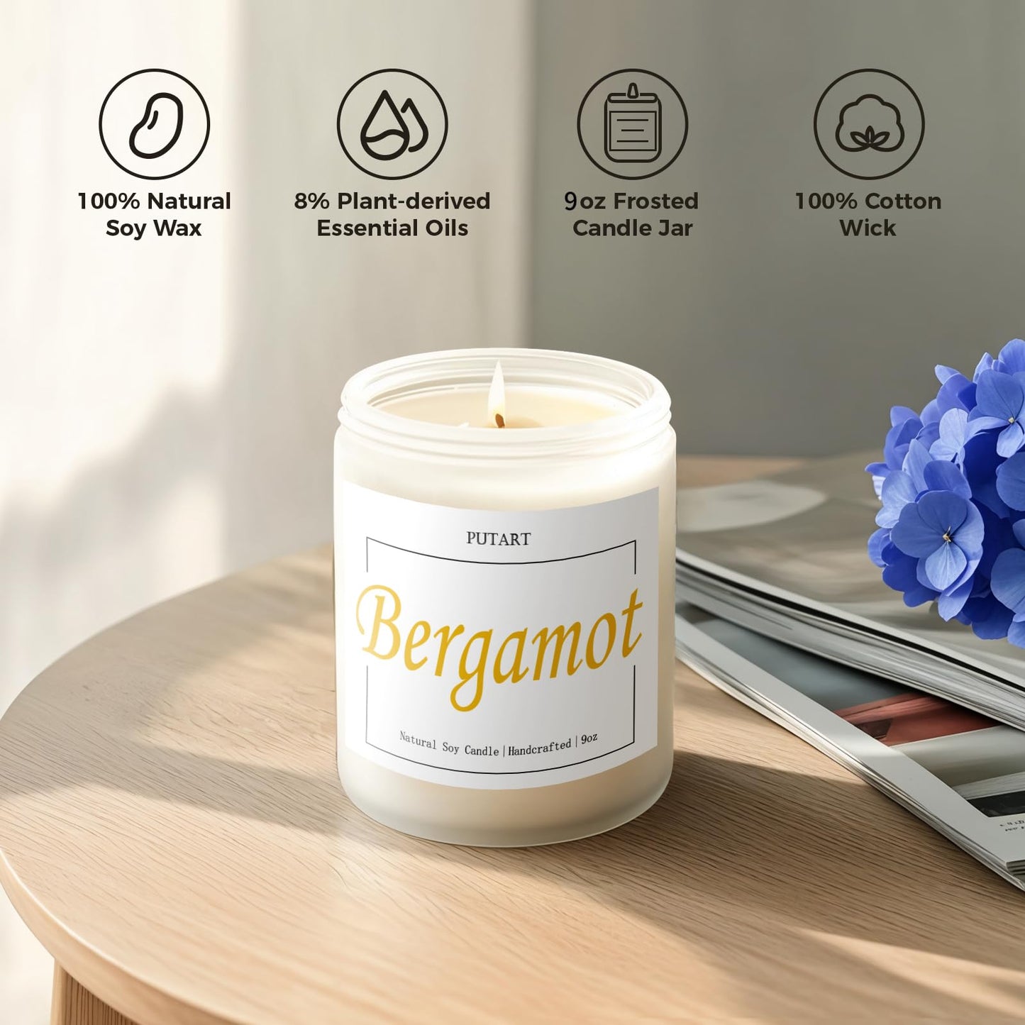 Putart Bergamot & Green Tea Scented Candles – 9oz Natural Soy Wax