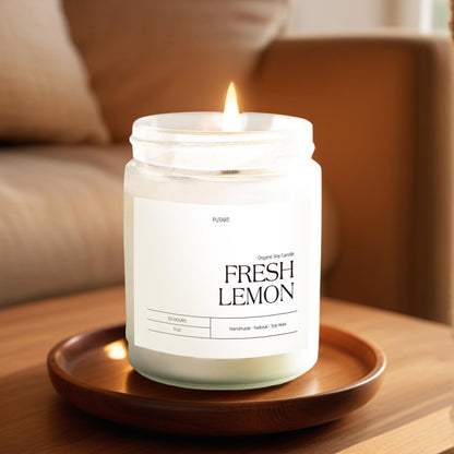 Putart Fresh Lemon 9oz Natural Soy Candle - Aromatherapy, Non-Toxic, White Jar