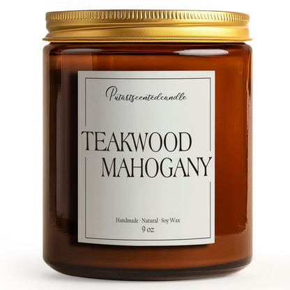 Putart Mahogany & Teakwood 9oz Soy Candle – Natural Aromatherapy Jar for Home (Stress Relief & Meditation)