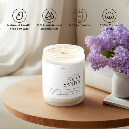 Putart Palo Santo Candle – 9oz Natural Soy Aromatherapy Jar, Stress Relief