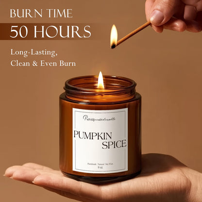 Putart Pumpkin Spice Soy Candle – 9oz, Amber Glass Jar