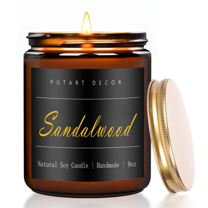 Putart Sandalwood Scented Candles – 9oz Natural Soy Wax Jar Candle