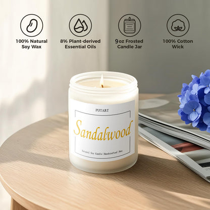 Putart Sandalwood Scented Candles – 9oz Soy Wax Aromatherapy Jar Candle, Non-Toxic