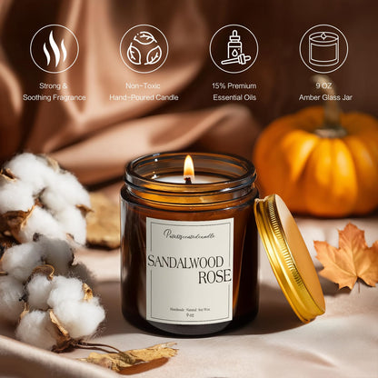 Putart Sandalwood & Rose Scented Candle – Natural Soy Wax 9oz Jar | Aromatherapy, Stress Relief Gift for Men & Women