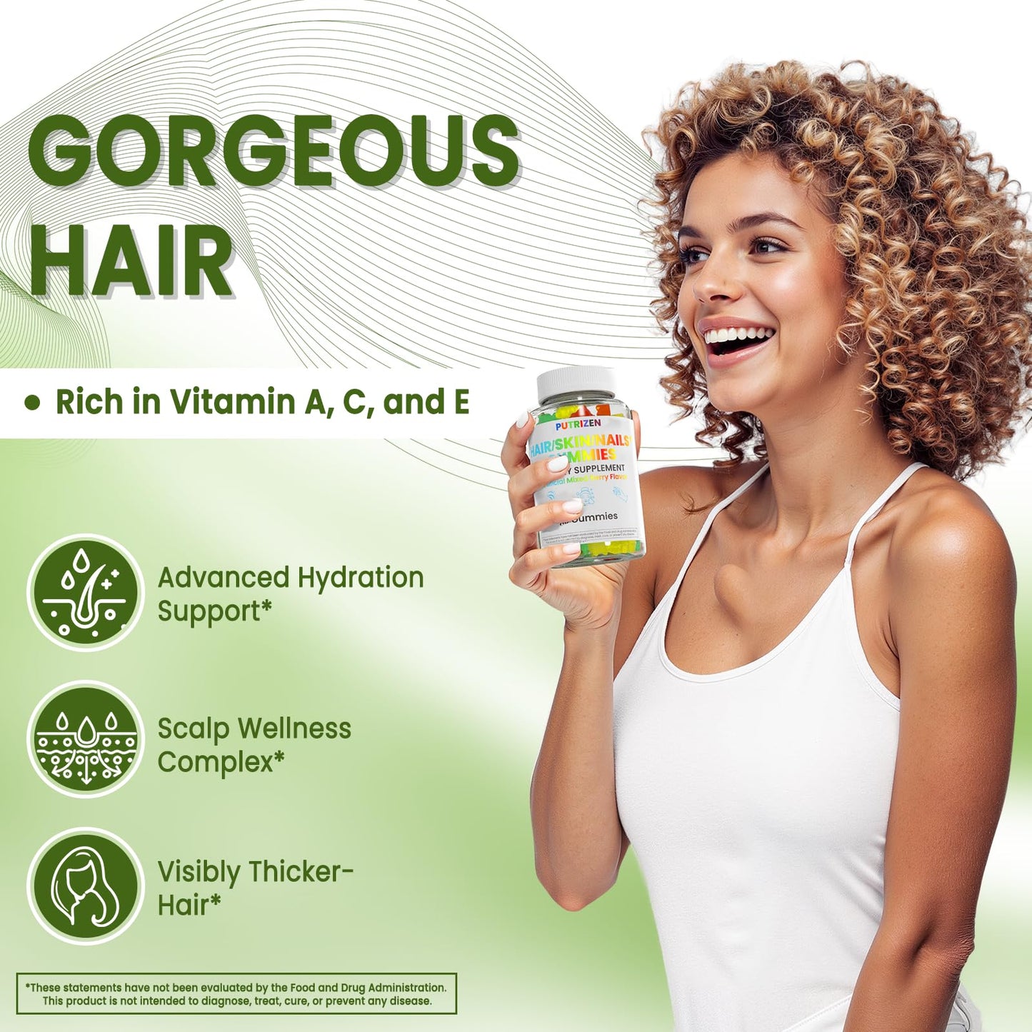 PUTRIZEN Hair Skin & Nails Gummies – 5000mcg Biotin, Vegan, Non-GMO