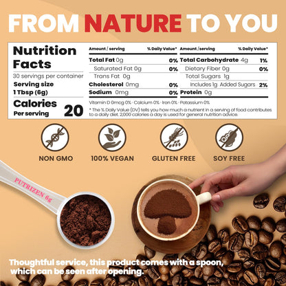 PUTRIZEN Mushroom Coffee with 6 Adaptogenic Mushrooms & MCT - 30 Servings