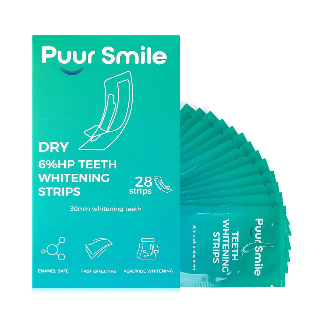Puur Smile Proffesional Teeth Whitening Strips - 14 Treatments Kit | Peroxide Free, Enamel Safe, Non-Slip Dry Strip Technology (Mint)