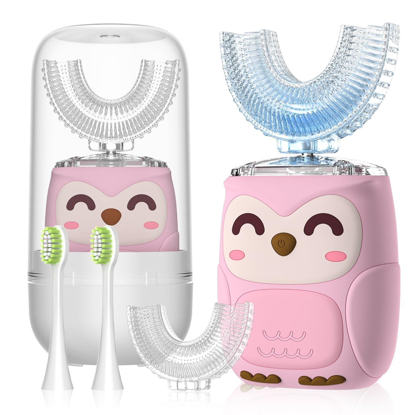PVOGRT Kids Electric U-Shaped Toothbrush – 6 Modes, 4 U-Head, Pink
