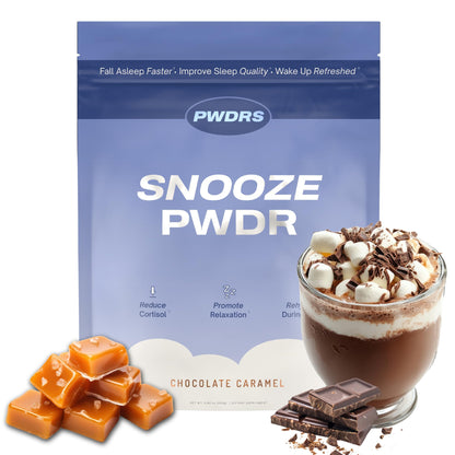 PWDRS Snooze Sleepy Time Hot Chocolate – All-Natural Sleep Support | 20 Calories | Non-GMO | Chocolate Caramel