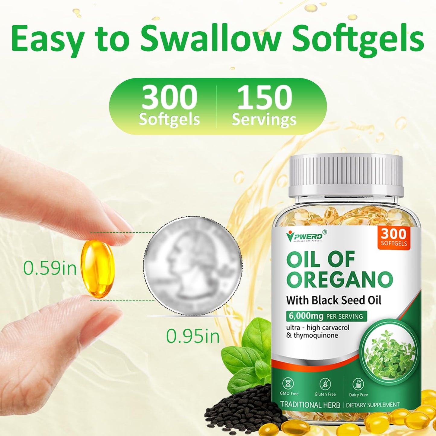 PWERD 300 Softgels: Wild Oregano Oil with Black Seed Oil – Organic