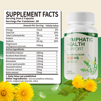 PXT Liposomal Lymphatic Drainage Immune Support Supplement, Cleanse Detox Liver Health Fluid Balance Herbal Blend with Echinacea Dandelion Burdock for Adults & Lymph Edema Sugar-Free 60 Capsules
